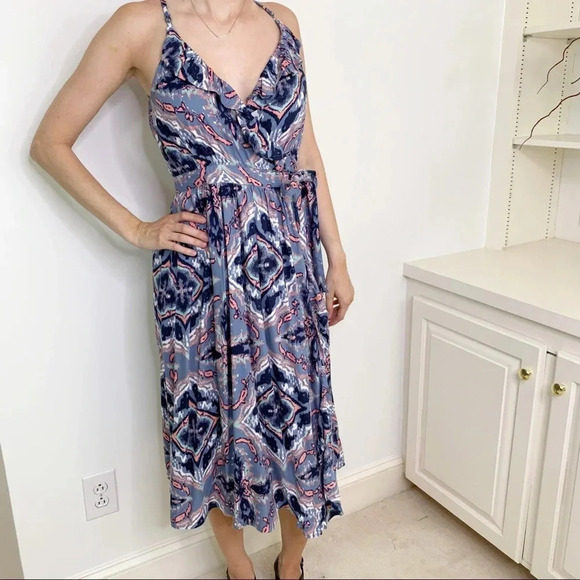 Roxy Rooftop Sunrise Strappy Midi Wrap Dress Blue Size XS NWT - Picture 5 of 15